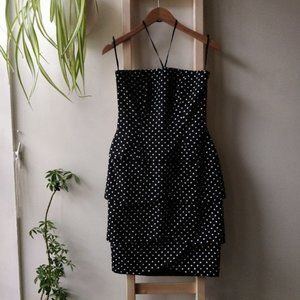 Vintage Black & White Polka Dot Wiggle Dress Tube Strapless Size Small Medium